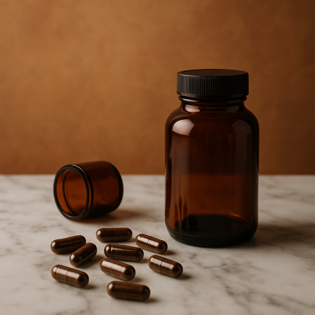 Bottles of Glandular Extracts supplements arranged on a shelf
