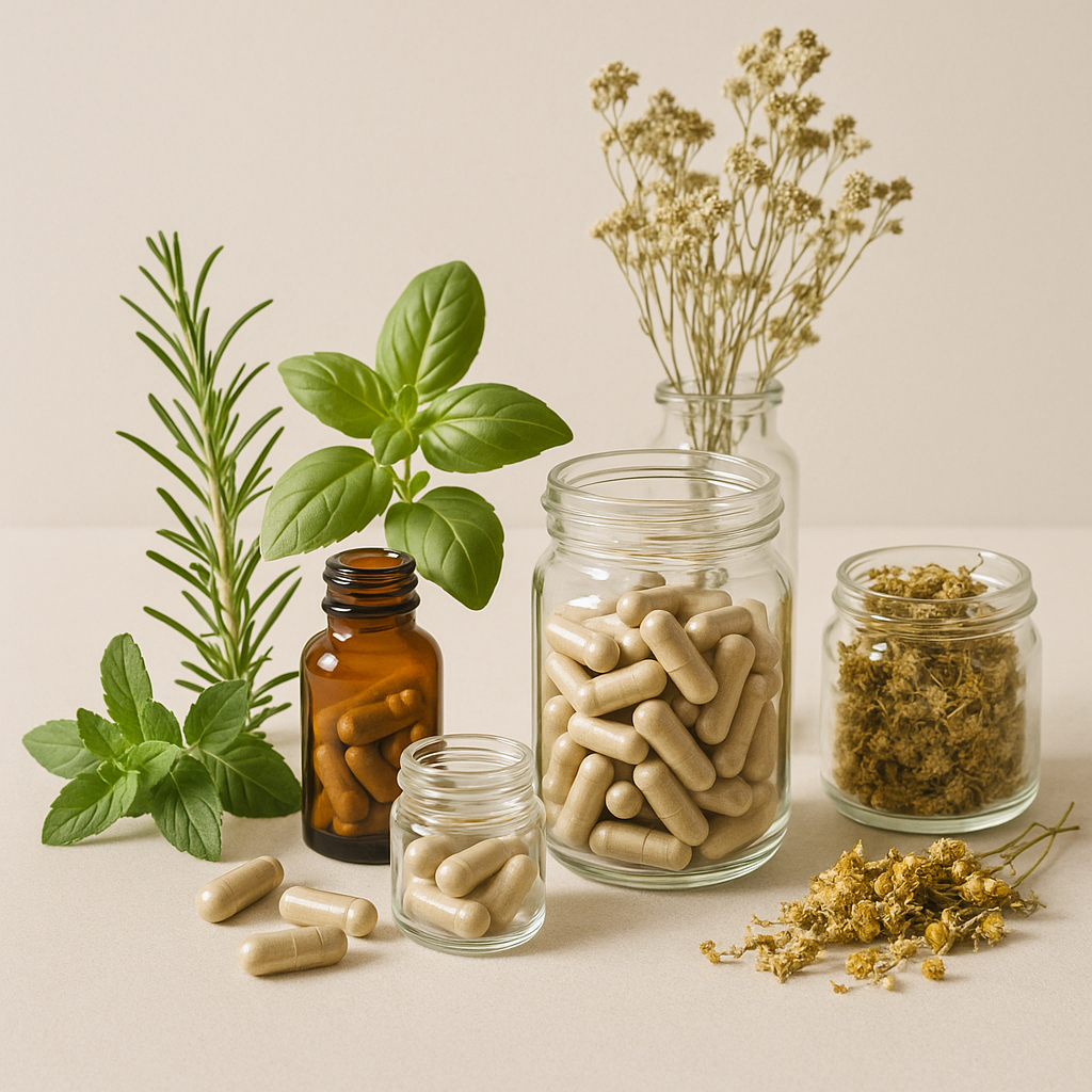 Herbal Supplements arranged showcasing natural wellness solutions