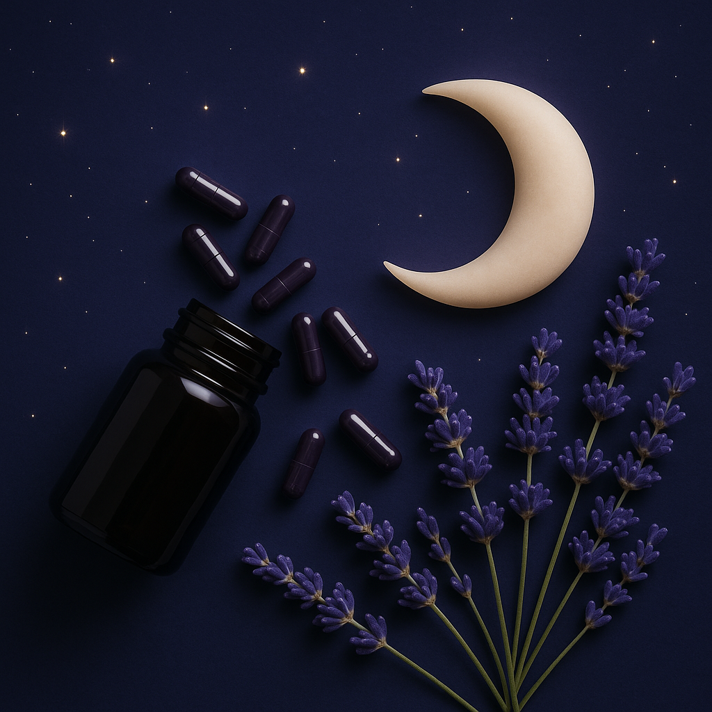 Collection of various sleep supplements for improving sleep quality