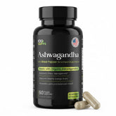 100 Supps Organic Ashwagandha Powder 1200mg veggie capsules front view