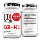 10X Health System Vitamin D3 K2 Supplement 5000 IU front view