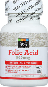 365 by Whole Foods Market Folic Acid 800mcg 250 Tablets front view