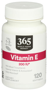 365 by Whole Foods Market Vitamin E 200 IU softgels front view