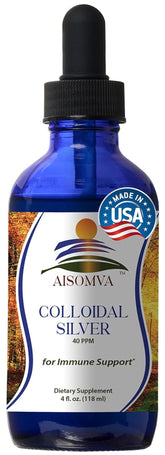AISOMVA Colloidal Silver Liquid 40ppm front view with dropper