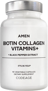 Amen Biotin Collagen Vitamins+ 10,000 mcg front view of bottle