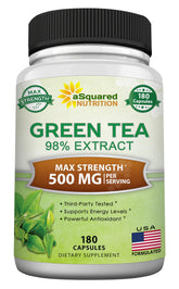 aSquared Nutrition Green Tea Extract 500mg 180 Capsules front view