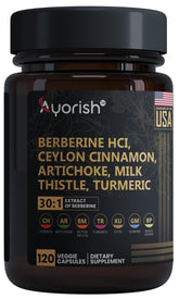 Ayorish Berberine Supplement 120 capsules front view