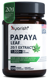 Ayorish Papaya Leaf Extract 1000mg supplement front view