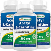 Best Naturals Acetyl L-Carnitine 500mg 120 Capsules front view