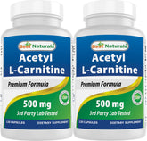 Best Naturals Acetyl L-Carnitine 500mg Capsules bottle front view