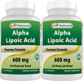 Best Naturals Alpha Lipoic Acid 600mg Capsules front view