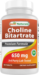 Best Naturals Choline Bitartrate 650mg 180 Tablets front view
