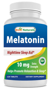 Best Naturals Melatonin 10mg Tablets front view with 120 count