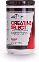 Beverly International Creatine Select 480g front view with orange powder