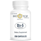 Bio-Tech Pharmacal D3-5 5000iu Vitamin D3 250 Capsules front view