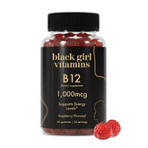 Black Girl Vitamins B12 Gummies front view with raspberry flavour