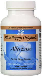Blue Poppy Aller Ease 500mg supplement front view with 180 capsules