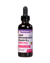BlueBonnet Vitamin B12 Liquid Drops 5000 mcg raspberry flavour front view