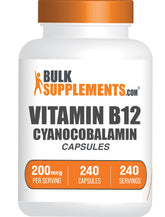 BulkSupplements Vitamin B12 Cyanocobalamin 200mcg capsules front view