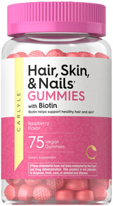 Carlyle Hair, Skin & Nails Gummies front view with raspberry flavour