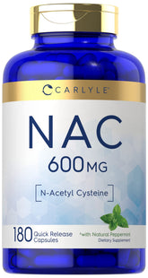 Carlyle N-Acetyl Cysteine 600mg capsules front view with peppermint flavour