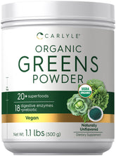 Carlyle Organic Greens Powder 608g front view with packaging