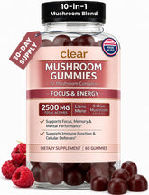 Clear Probiotics Mushroom Gummies front view with raspberry flavour