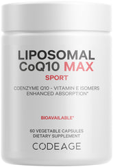 Codeage Liposomal CoQ10 Max bottle front view with 60 capsules