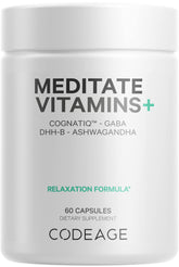 Codeage Meditate Vitamins bottle front view with organic mushrooms and berries