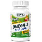 DEVA Vegan Omega-3 algae oil supplement bottle front view
