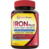 Doctor's Recipes Iron Plus Supplement front view with capsule bottle
