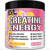Evlution Creatine Energy Powder 255g front view with Pink Lemonade flavour