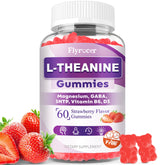 Flyrocer L-Theanine Gummies bottle front view with strawberry flavour