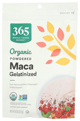 Front view of 365 by Whole Foods Market Organic Gelatinized Maca Powder 236g bag