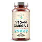 Front view of AMANDEAN Vegan Omega-3 Algal Oil Capsules bottle