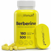 Front view of LongLifeNutri Berberine HCL 500mg Capsules bottle