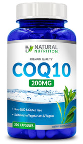 Generic CoQ10 200mg 200 vegetable capsules front view