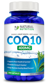 Generic CoQ10 400mg Maximum Strength 200 Capsules front view