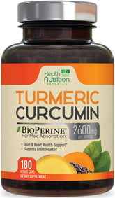 Health Nutrition Naturals Turmeric Curcumin Supplement 2600mg front view