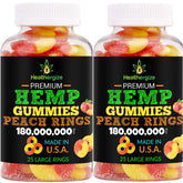 Healthergize Hemp Gummies 2 Pack front view with peach rings