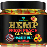 Healthergize Peach Hemp Gummies front view packaging
