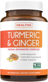 Healths Harmony Turmeric Ginger Capsules front view with packaging