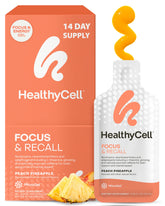 Healthycell Focus & Recall MicroGel front view with peach pineapple flavour