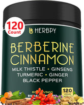Herbpy Berberine Cinnamon Supplement 120 vegan capsules front view