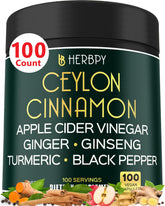 Herbpy Ceylon Cinnamon Capsules 100 count dark jar front view