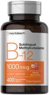 Horbäach Sublingual B-12 1000 mcg supplement front view
