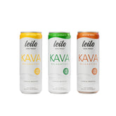LEILO Kava Kava Mocktail Variety Pack with 12 cans displayed