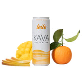 LEILO Kava Kava Sparkling Drink can front view, Sunny Tangerine + Mango