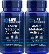Life Extension AMPK Activator two bottles front view with 30 vegetarian capsules each