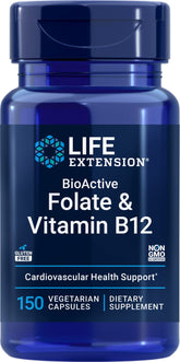 Life Extension BioActive Folate & Vitamin B12 150 vegetarian capsules front view